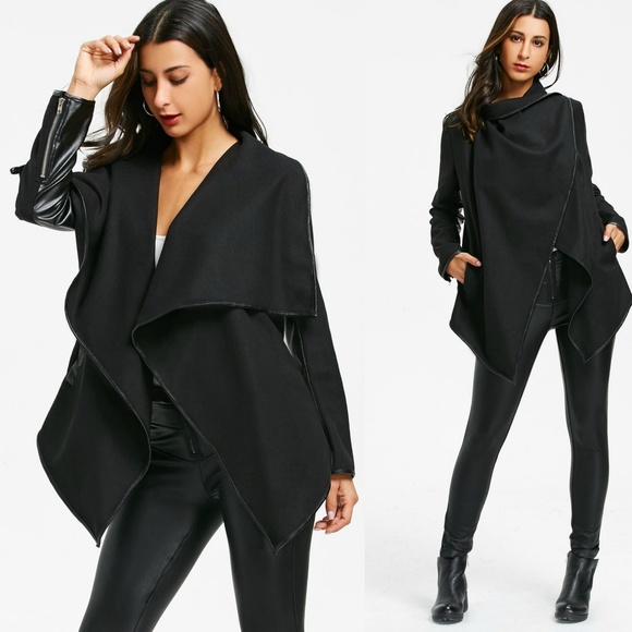 Star Posh Jackets & Blazers - Christine-Leather Trim Wrap Collar Jacket